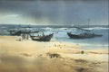 Riverside Boat — Watercolour Painting by Tapas Kanti Mitra