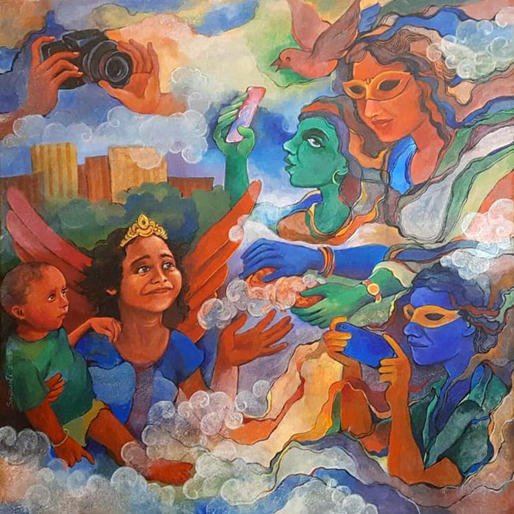 How I see them II by Saswati Chaudhuri — abstract landscape, original Indian artwork.