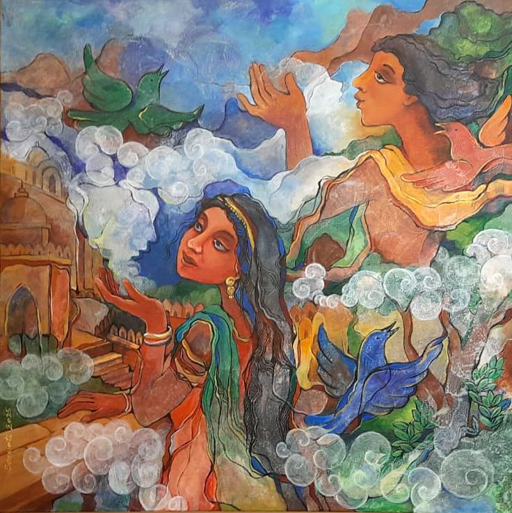 Meghdoot by Saswati Chaudhuri — abstract landscape, original Indian artwork.