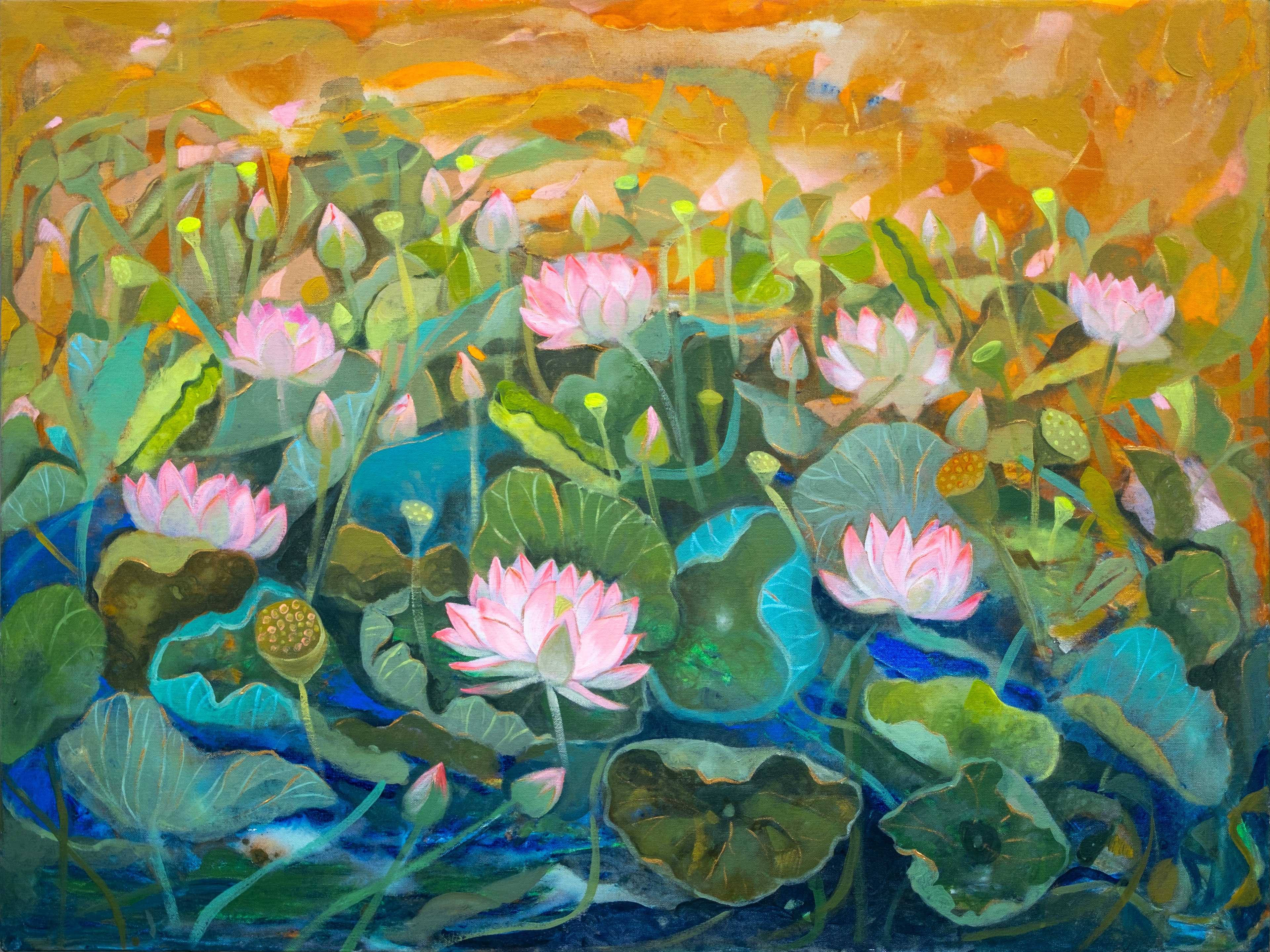 Untitled (Lotus Pond in Orange, Yellow, Pink, Blue and Green)